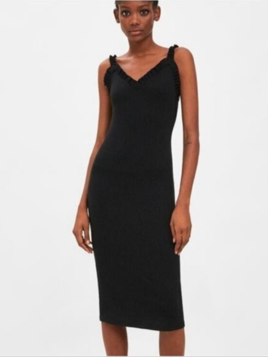 Zara Dresses & Skirts - Zara Black Ribbed Midi Slip Dress